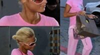 Paris Hilton en chándal de felpa rosa